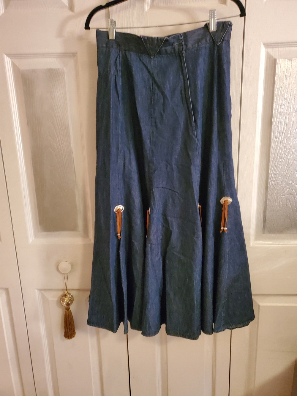 Women's Blue Denim Maxi Skirt with Toggle Accents